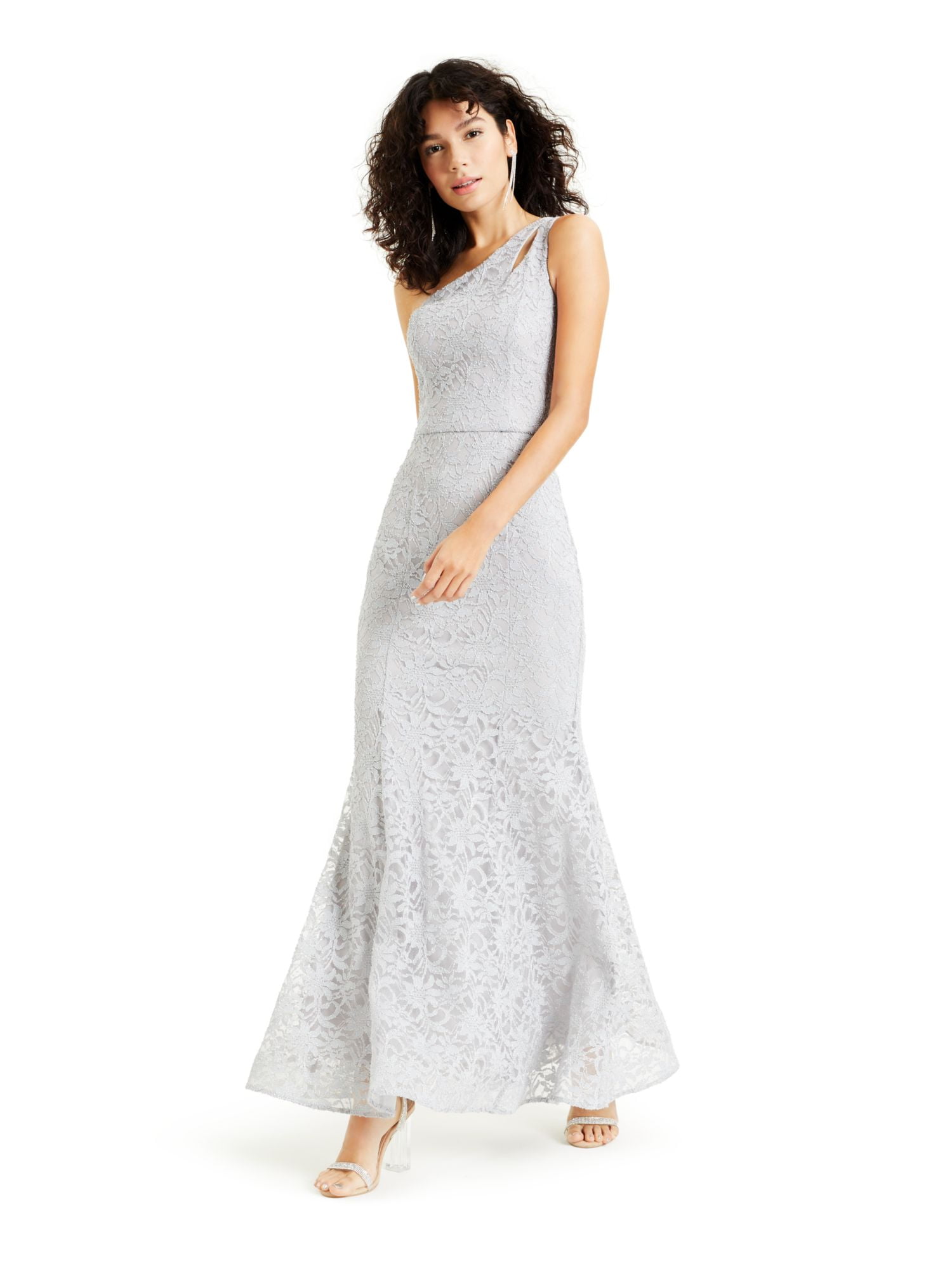 BCX Womens Silver Lace Glitter Zippered Sleeveless Asymmetrical ...
