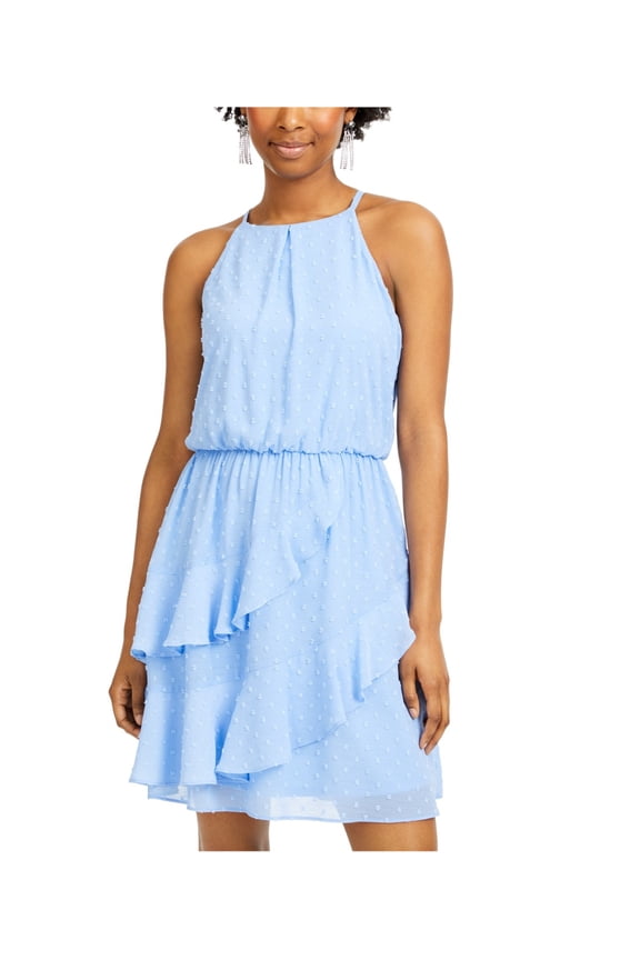 Womens Textured Blouson Dress, Blue, Medium