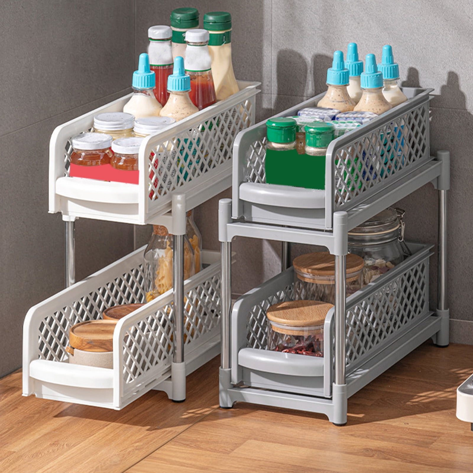 BCZHQQ 2 Tier Under Bathroom Sink Organizer and Storage with Dividers ...
