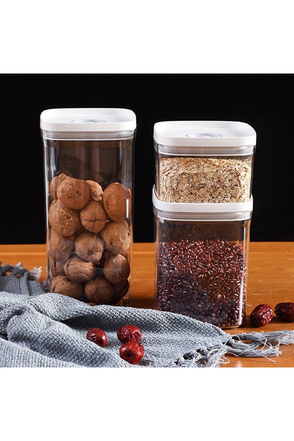 Airtight Food Storage Containers with Lids- 3 Pcs Stackable One Button Opening Food Containers,Kitchen Pantry Storage Containers for Snacks Candy Salt Herbs Spices BPA-Free(Gray)