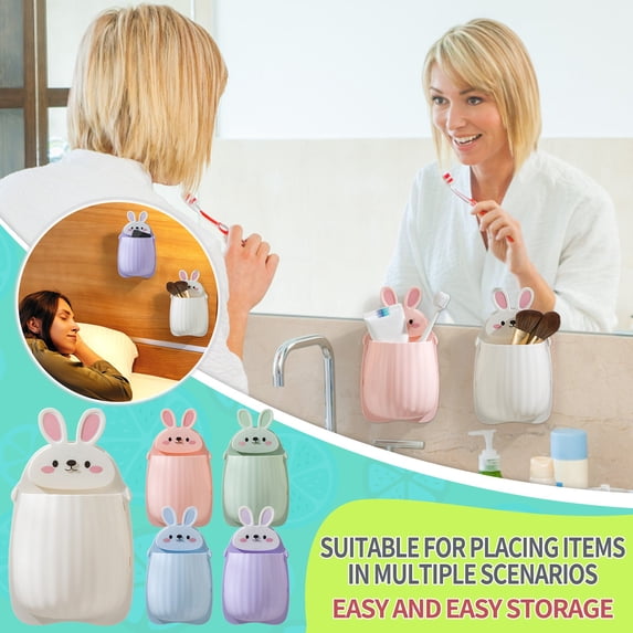 BCZHQQ Cute Rabbit Shape Storage Box,Wall Mounted Toothbrush Holder Toothpaste Storage Rack Makeup Table Storage Box,Summer Clearance