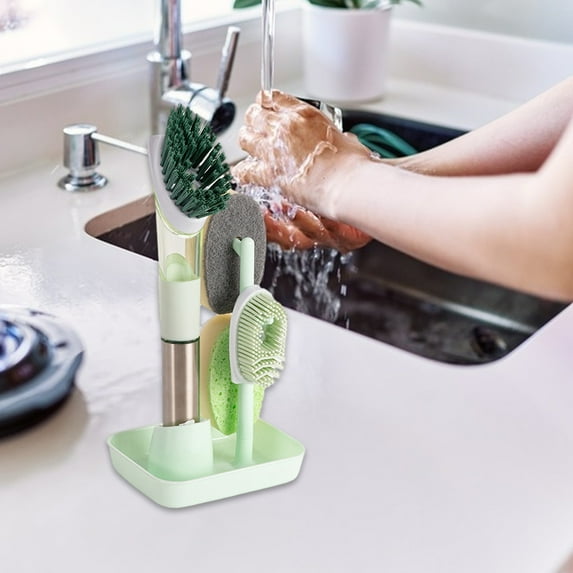 BCZHQQ Dish Brush with Soap Dispenser 4-in-1 Pot Set,Dish Scrubber with Handle Kitchen Dish Scrub Brush for Cleaning Dishes,Summer Savings Clearance