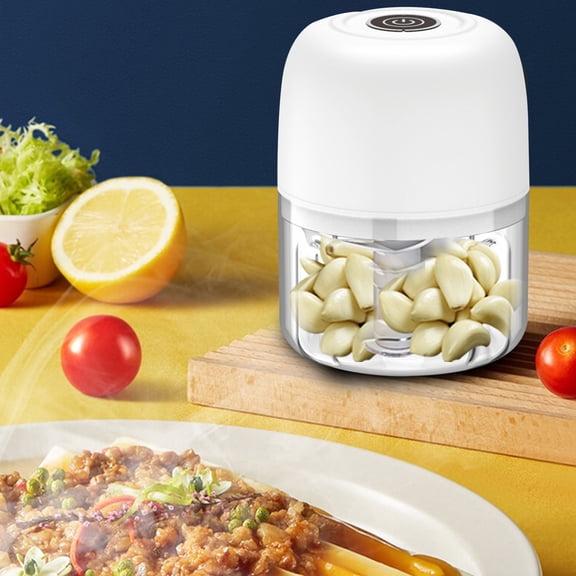 BCZHQQ Electric Garlic Chopper,250ML (10 Secs Garlic Puree),45W Motor,3.46x4.6in,Stainless Steel Blades,Easy Clean,BPA-Free,USB Charge,White