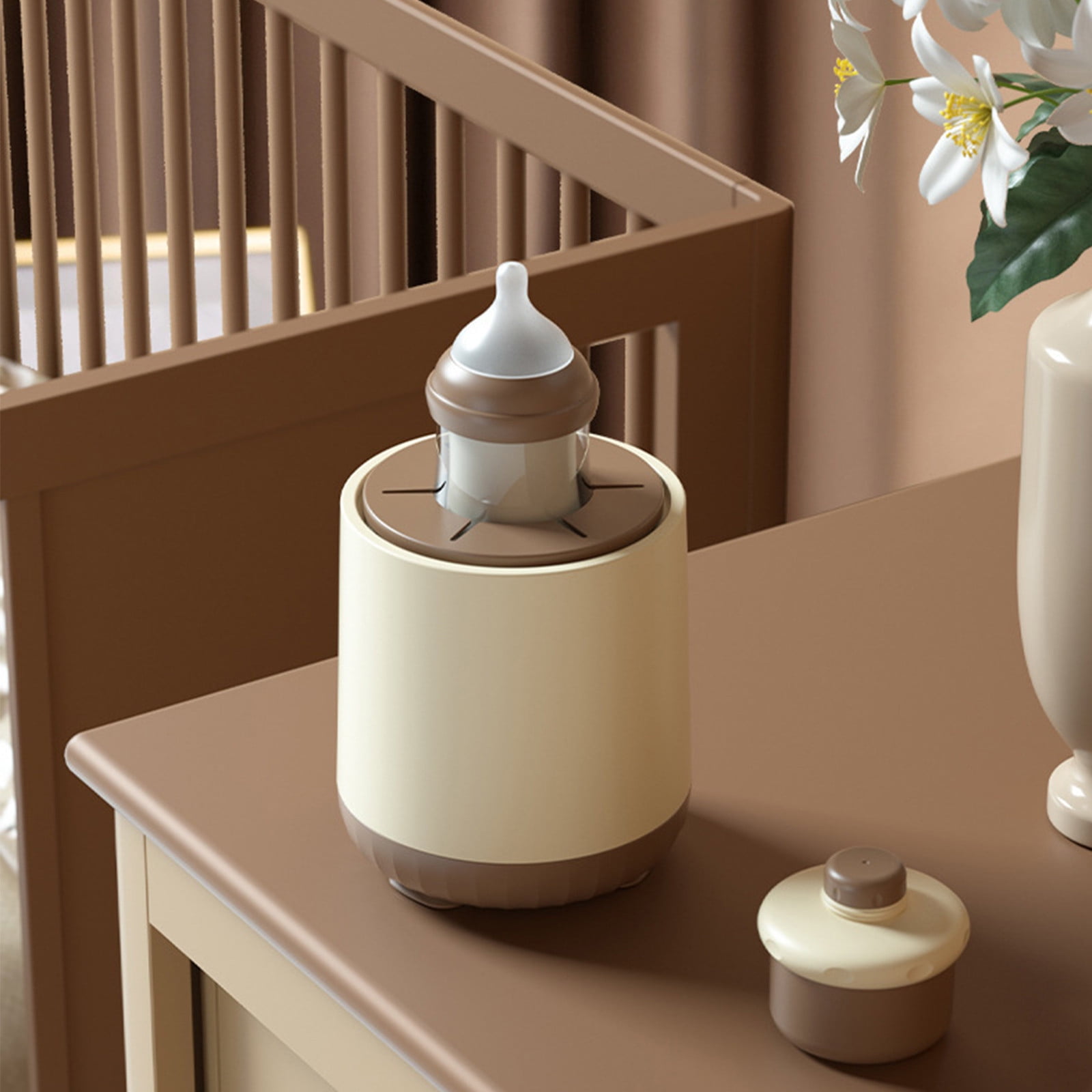 BCZHQQ Electric Silent Baby Milk Maker - 360° Mixing,USB Charge,3 Speeds,Non-Slip Base,Fits Most Bottles,1200mAh Battery,Khaki