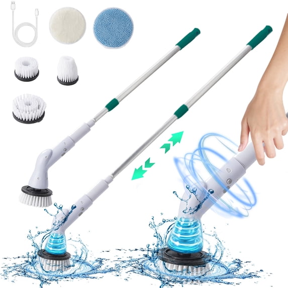BCZHQQ Electric Spin Scrubber,Shower Cleaning Brush with 5 Replaceable Brush Heads,Adjustable Extension Handle for Bathroom Floor Tile