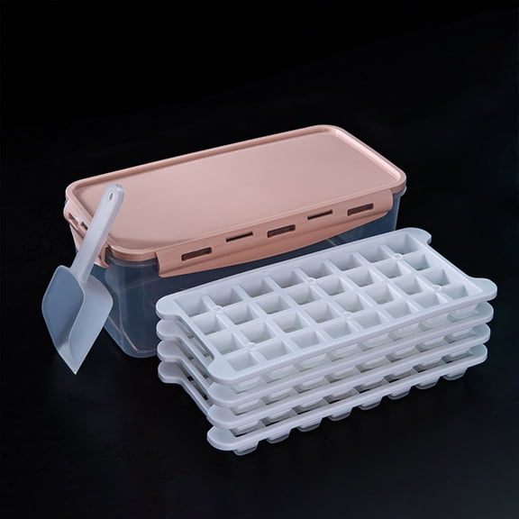 BCZHQQ Ice Cube Trays(32 Ice Cubes),Stackable Silicone Bottom Ice Trays with Bin and Scoop for Freezer,Ice Cube Molds Container Set with Airtight Lid for Drinks,Cocktail and Smoothie
