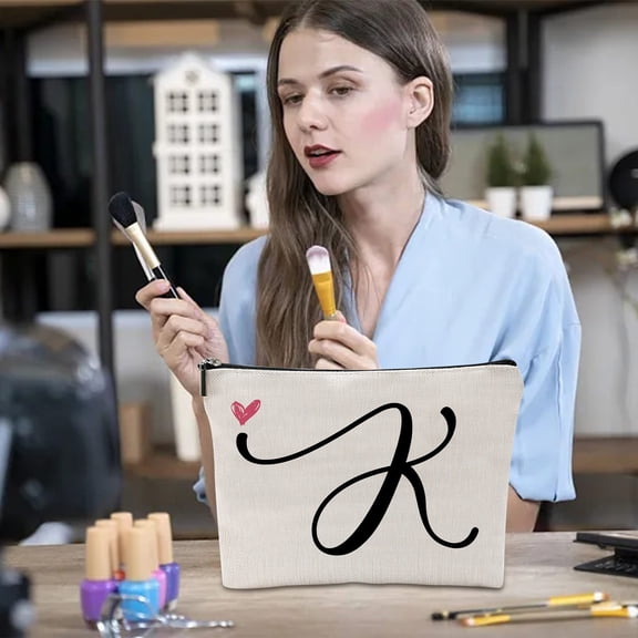 BCZHQQ K Initial Monogram Personalized Travel Makeup Bag,Cosmetic Bag Gifts with Zipper Waterproof(Makeup bag-Letter C),Summer Clearance