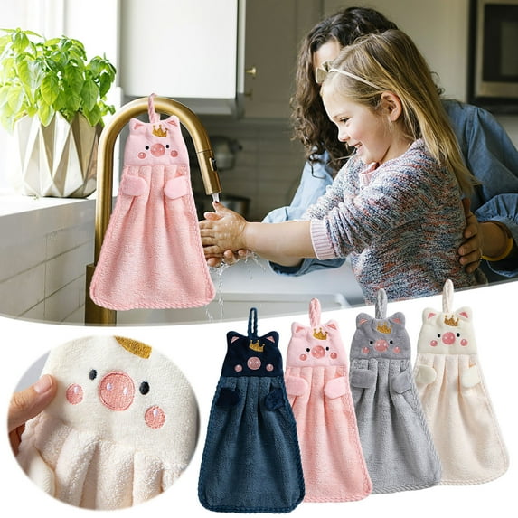 BCZHQQ Kids Hand Towels with Hanging Loop,Microfiber Hand Towels,Cute Pig Hand Towels,Toddler Hanging Hand Towels for Kids Adults Bathroom Kitchen Home,Summer Saving Clearance