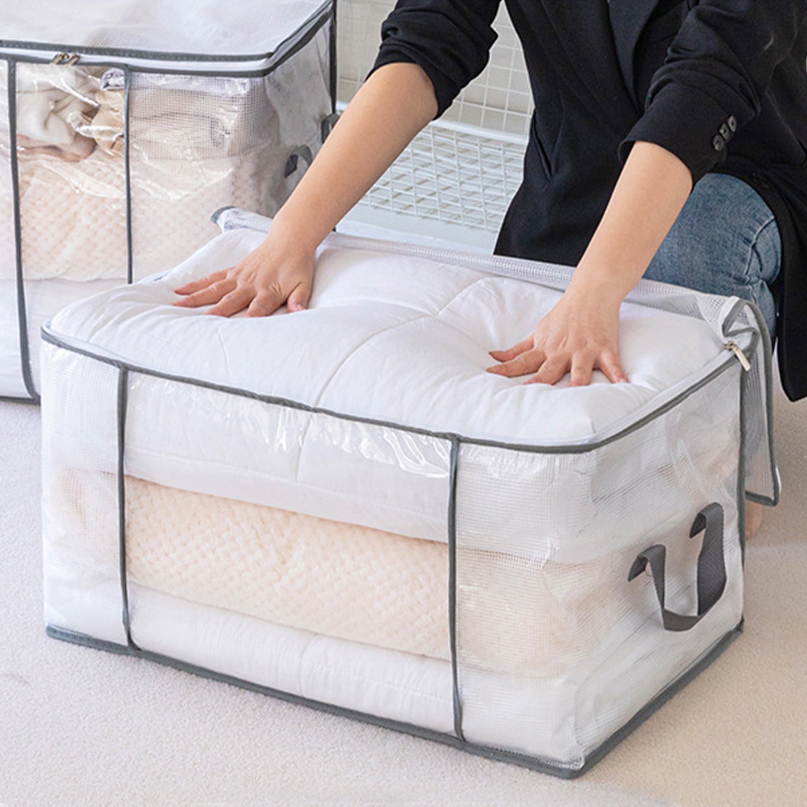 BCZHQQ Large Comforter Storage Bags Garment Storage Organizer Bag for Wardrobe Oversize Breathable Soft Bags for Queen King Size Blankets Summer