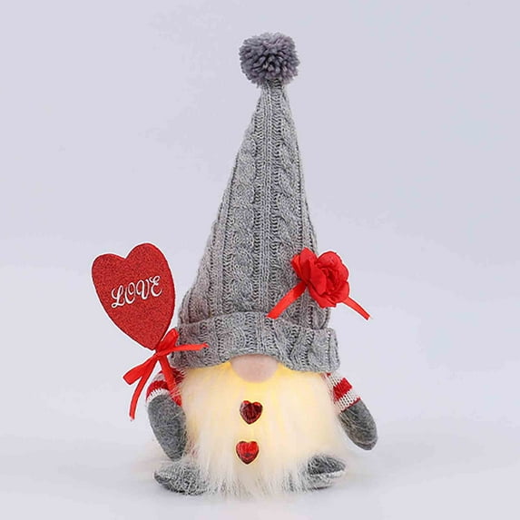 BCZHQQ Lighted Mother's Day Gnome Plush Decorations Gifts Light up Handmade Scandinavian Tomte Elf Dwarf Table Toppers with Sequin Love Ornaments & Artificial Flower 11.8inch Knitting Doll