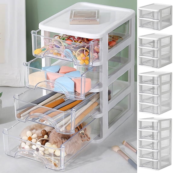 BCZHQQ Mini Plastic Organizer with 2 Clear Drawers,7.2"x4.7"x5.6" Small Storage Drawers Containers for Desk,Counters,Cabinets,White,Summer Clearance