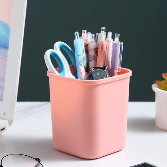 BCZHQQ Pen Holder for Desk,Cute Plastic Pencil Cup Pen Container Square Organizer Modern Aesthetic Design Desktop Storage Solution for Pens, Pencils, Marker, Makeup Brush