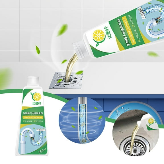 BCZHQQ Pipe Deodorizer 500ml,Sewer Deodorizer for Floor Drains,Toilets,Sinks,Bio-Enzyme Formula,Non-Toxic,Odor & Insect Control,White Plastic Bottle 8.85x3.54in