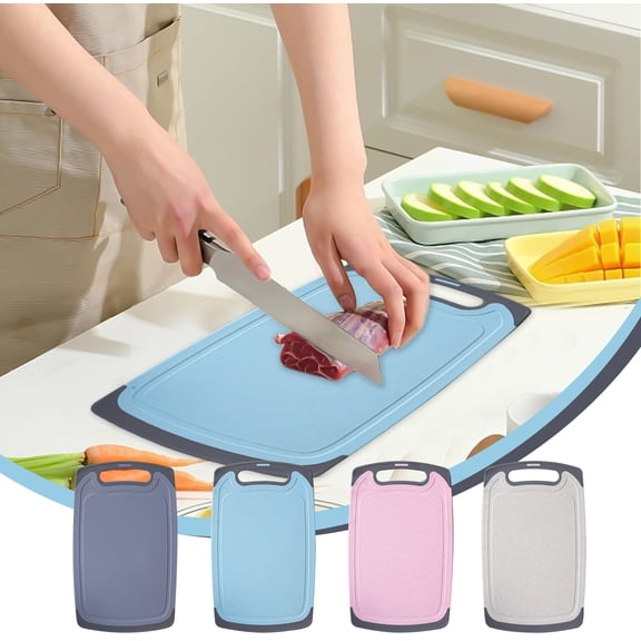 BCZHQQ Plastic Cutting Board for Kitchen,BPA Free,Large Food Chopping Boards,Reversable Use,Large Juice Grooves,Easy Grip Handles,Dishwasher Safe,Chop Meat,Veggies,Blue Gray,Summer Clearance