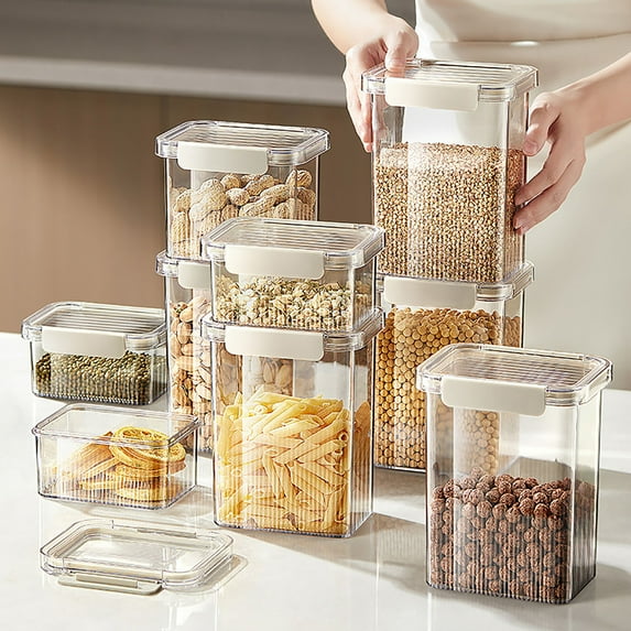 BCZHQQ Single Airtight Food Storage Containers with Lids,Kitchen Clear Plastic Canisters Sealed Jar with Easy Lock Lids for Pantry Organization and Storage for Cereal,Rice,Pasta,Flour,Sugar