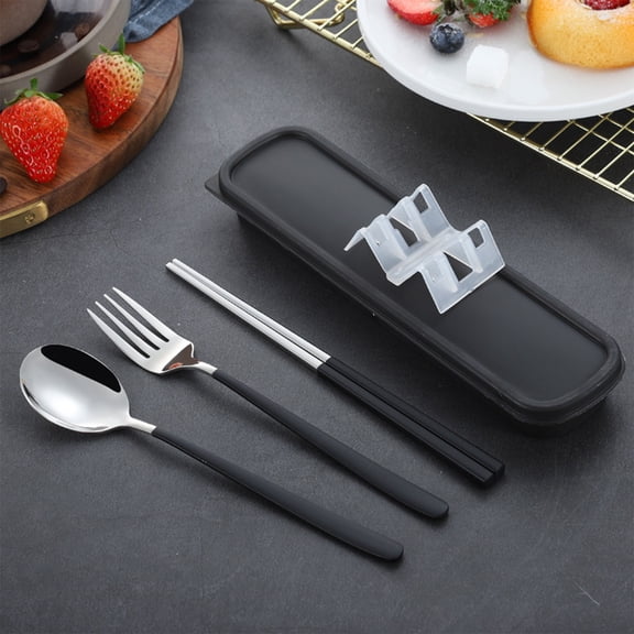 BCZHQQ Stainless Steel Travel Outdoor Flatware Set Chopsticks Spoon Fork,Portable Travel Work Utensils Cutlery Set with a Case,Three Piece Set of Korean Tableware