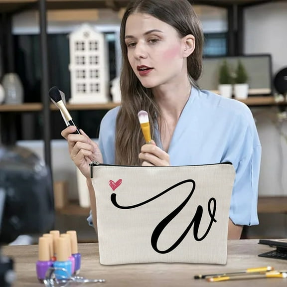 BCZHQQ W Initial Monogram Personalized Travel Makeup Bag,Cosmetic Bag Gifts with Zipper Waterproof(Makeup bag-Letter C),Summer Clearance