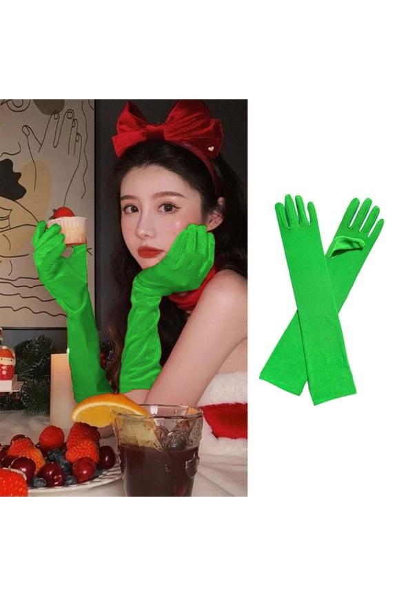 Women's Green Elastic Party Gloves,Milk Silk Full Finger Costume Party Stretchy Gloves