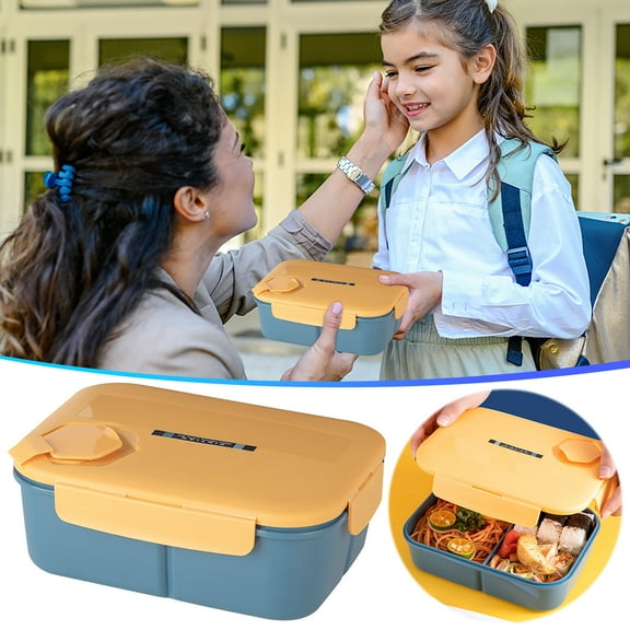 BCZHQQ Yellow Vintage Bento Box with Customizable Dividers - Plastic Partition & Secure Nylon Seal - Stylish Lunchbox for Portion Control,Summer Saving Clearance