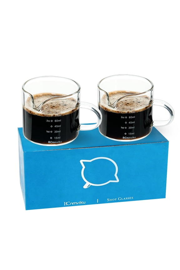 2 PACK Espresso Glass Measuring Cup Triple Pitcher Milk Cup 75ML Espresso Cups with Handle Shot Glass with V-Shaped Mouth Clear Accessories Milk Frothing Pitcher