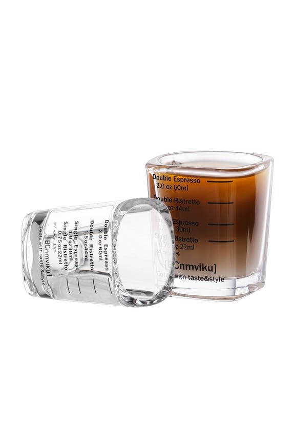 2 Pack Espresso Shot Glasses Measuring Cup Liquid Heavy Glass for Baristas 2oz for Single Shot of Ristrettos