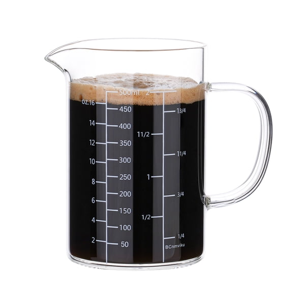 BCnmviku 500ML 2 CUP Glass Measuring Cup With Handle, High Borosilicate Glass Three Scales (OZ, Cup, ML/CC for Kitchen or Restaurant Easy To Read