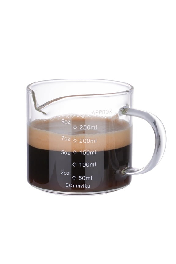 Espresso Cup Measuring Cup Triple Pitcher Milk Cup 250ML/8.5OZ Espresso Cups with Handle Shot Glass with V-Shaped Mouth Clear Accessories Milk Frothing Pitcher