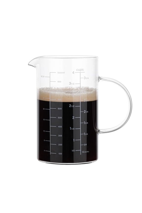 Glass Measuring Cup, Insulated handle, V-Shaped Spout, High Borosilicate Glass Measuring Cup 1000ML /1 Liter, 4 Cup for Kitchen or Restaurant, Easy To Read