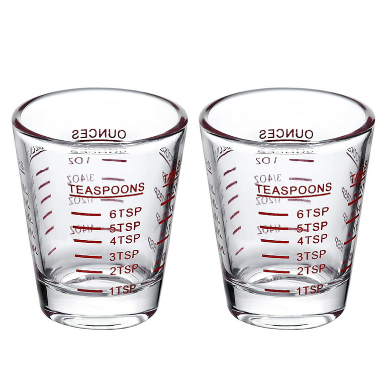 2 Pack Shot Glasses Measuring cup Espresso Shot Glass Liquid Heavy Glass  Wine Glass 26-Incremental Measurement 1oz/1.5 oz, 6 Tsp, 2 Tbs, 30ml/45ml