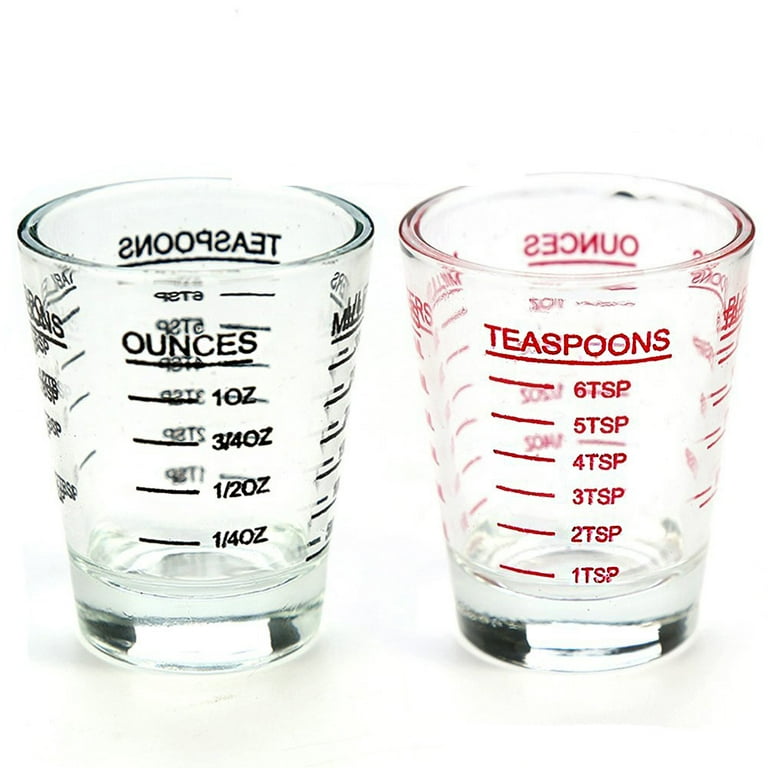 BCnmviku Shot Glasses Measuring Cup Espresso Shot Glass Liquid Heavy Glass Wine Glass 2 Pack 26-Incremental Measurement 1oz, 6 tsp, 2 Tbs, 30ml (Black
