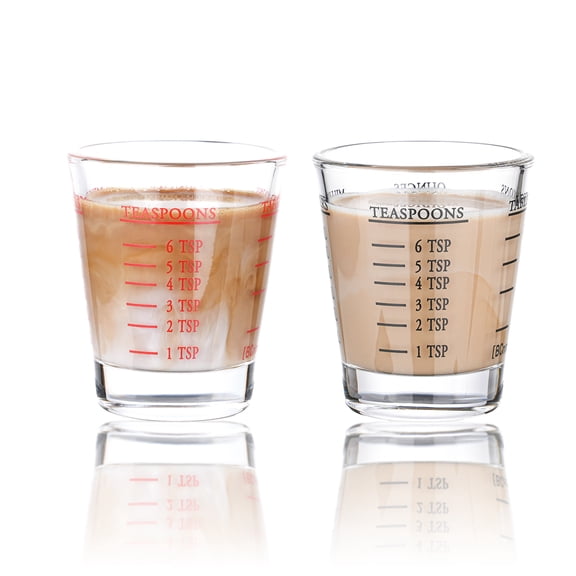 BCnmviku Shot Glasses Measuring cup Espresso Shot Glass Liquid Heavy Glass Wine Glass 2 Pack 26-Incremental Measurement 1oz, 6 Tsp, 2 Tbs, 30ml (Black )