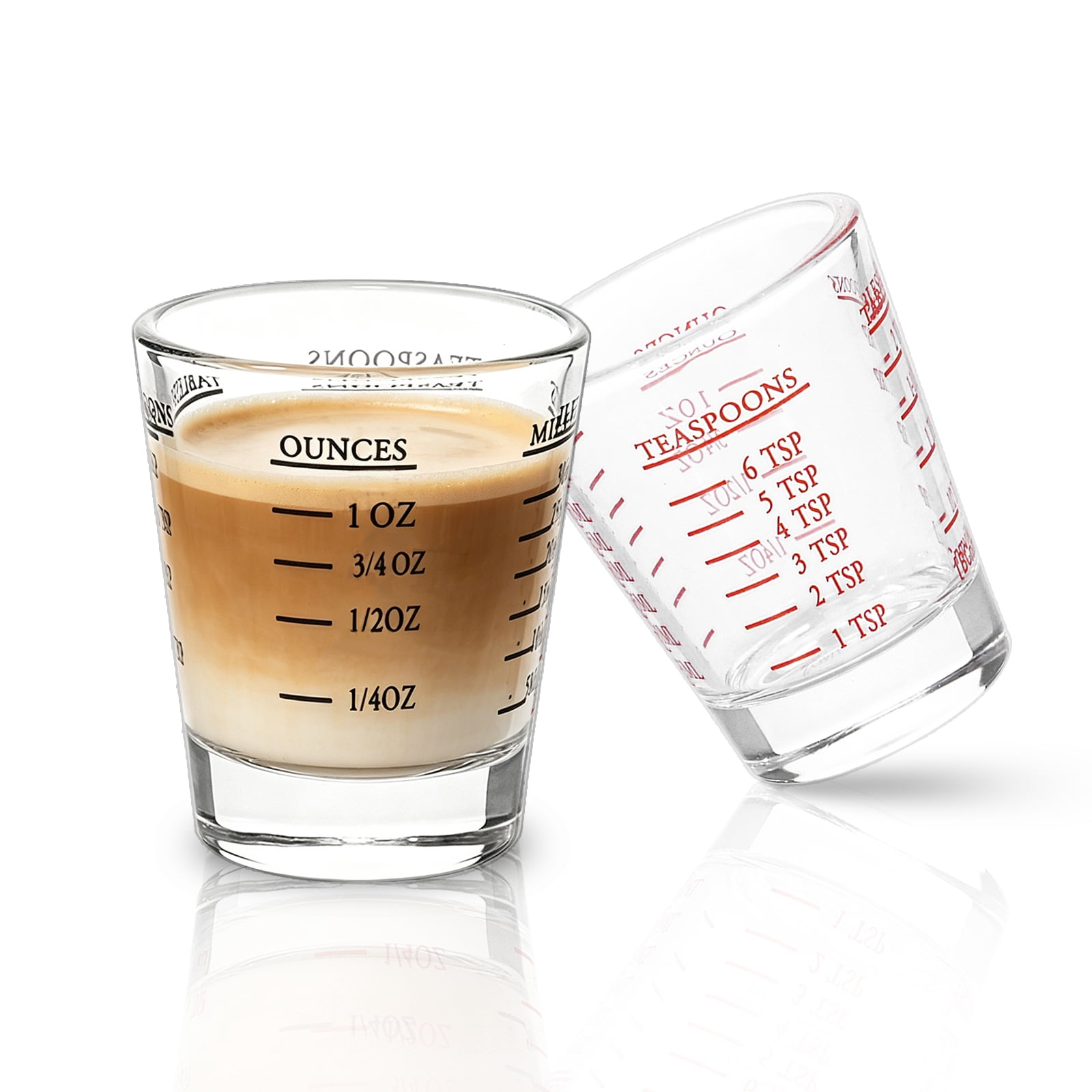 BCnmviku Shot Glasses Measuring cup Espresso Shot Glass Liquid Heavy Glass  Wine Glass 2 Pack 26-Incremental Measurement 1oz, 6 Tsp, 2 Tbs, 30ml (Black  ...