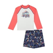 BCool Boys Long Sleeve Rash Guard Swim Top and Swim Trunks 2-Piece Set, Sizes 4-12