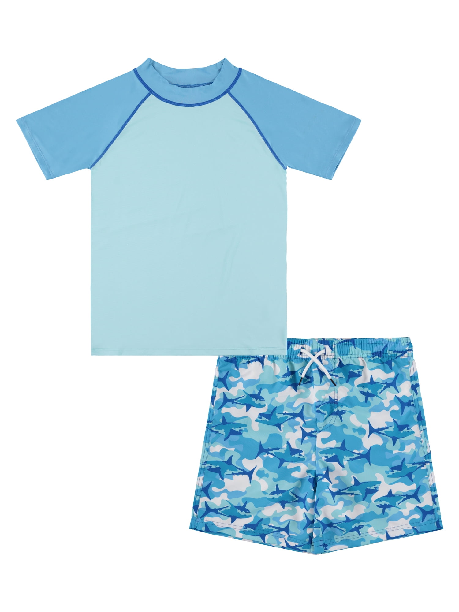 BCool Boys Short Sleeve Rash Guard Swim Top and Swim Trunks 2-Piece Set ...