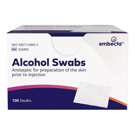 Embecta (Formerly Embecta) Alcohol Prep Pads, 70% Strength Isopropyl Alcohol, Box of 100 Individual Packets