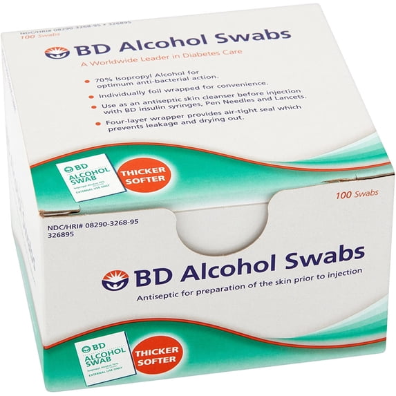 Embecta (Formerly BD) Alcohol Prep Pads, 70% Strength Isopropyl Alcohol, Box of 100 Individual Packets