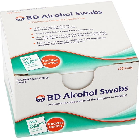 Embecta (Formerly BD) Alcohol Prep Pads, 70% Strength Isopropyl Alcohol, Box of 100 Individual Packets