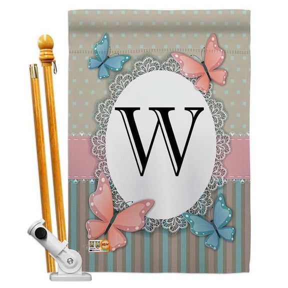 BD-BG-HS-130153-IP-BO-D-US14-BD 28 x 40 in. Butterflies W Initial Garden Friends Bugs & Frogs Impressions Decorative Vertical Double Sided House Flag Set & Pole Bracket Hardware