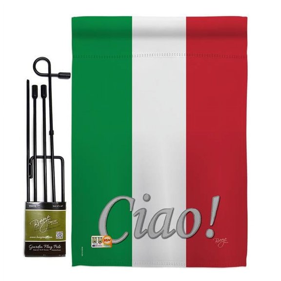 BD-CY-GS-108027-IP-BO-D-US13-BD 13 x 18.5 in. Italian Flags of the World Nationality Impressions Decorative Vertical Double Sided Garden Flag Set with Banner Pole