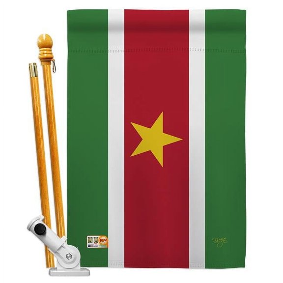 BD-CY-HS-108253-IP-BO-D-US15-BD 28 x 40 in. Suriname Flags of the World Nationality Impressions Decorative Vertical Double Sided House Flag Set with Pole Bracket & Hardware