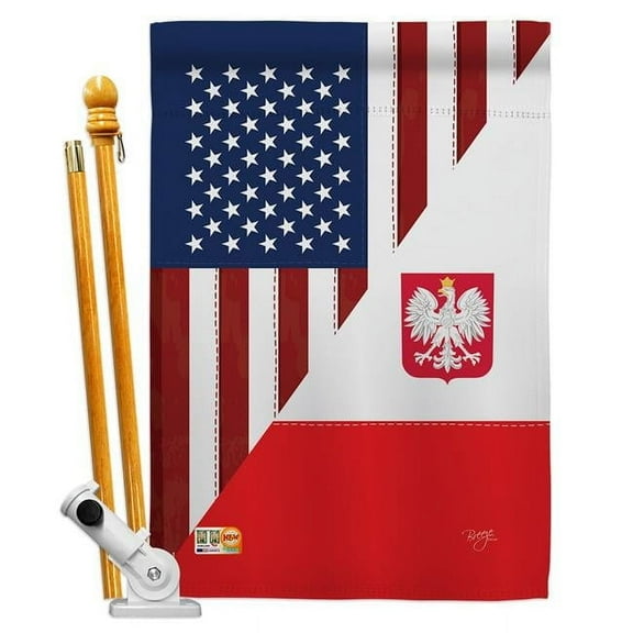 BD-FS-HS-108379-IP-BO-D-US15-BD 28 x 40 in. US Polish Friendship Flags of the World Impressions Decorative Vertical Double Sided House Flag Set with Pole Bracket Hardware