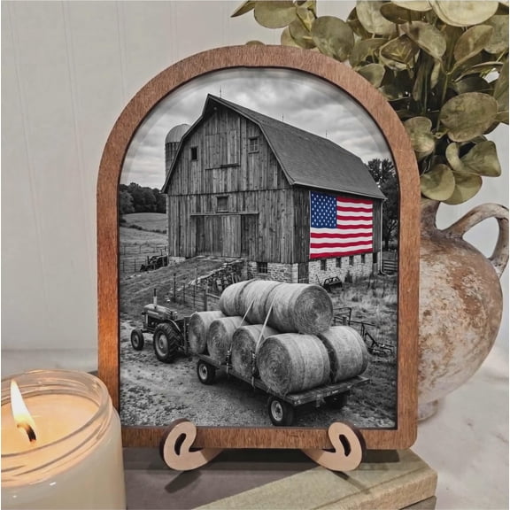 BD LASERS America 250 Patriotic, 6x8 Inch Arched Wooden Frame with Display Stand, Patriotic Wall Decor