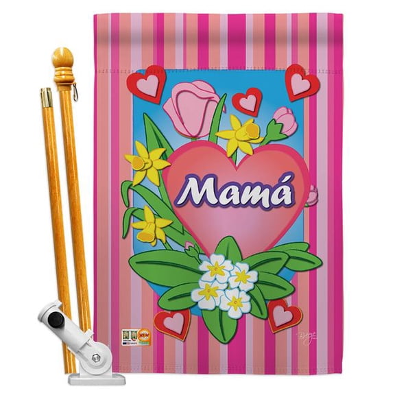 BD-MD-HS-115078S-IP-BO-D-US19-BD 28 x 40 in. Mama Summer Mothers Day Impressions Decorative Vertical Double Sided House Flag Set with Pole Bracket Hardware