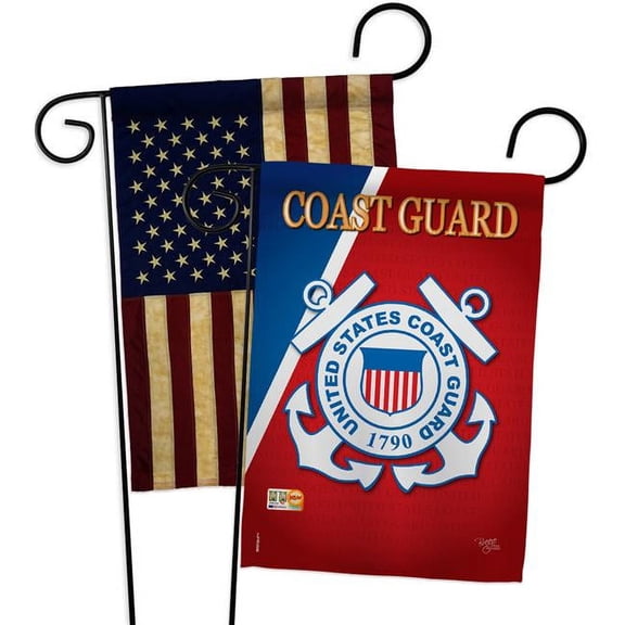 BD-MI-GP-108056-IP-BOAA-D-US10-CG 13 x 18.5 in. Military Impressions Decorative Vertical Double Sided USA Vintage Coast Guard Americana Applique Garden Flags - Pack of 2