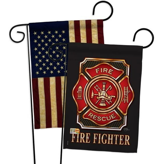 BD-MI-GP-108063-IP-BOAA-D-US11-BD 13 x 18.5 in. Military Impressions Decorative Vertical Double Sided USA Vintage Fire Fighter Americana Applique Garden Flags - Pack of 2
