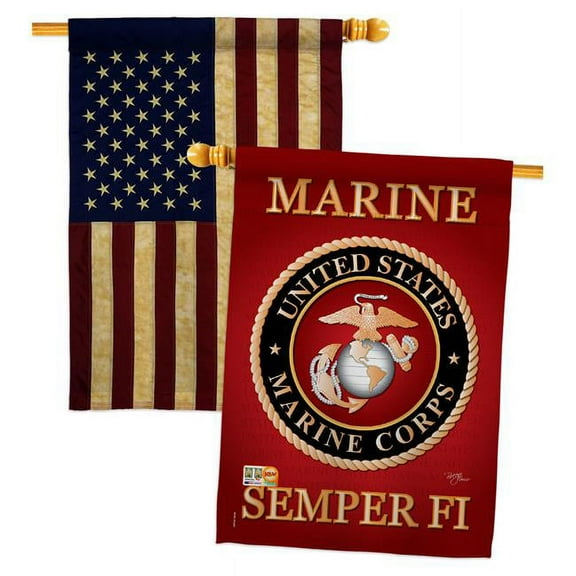 BD-MI-HP-108057-IP-BOAA-D-US10-MC 28 x 40 in. Military Impressions Decorative Vertical Double Sided USA Vintage Marine Corps Americana Applique House Flags - Pack of 2