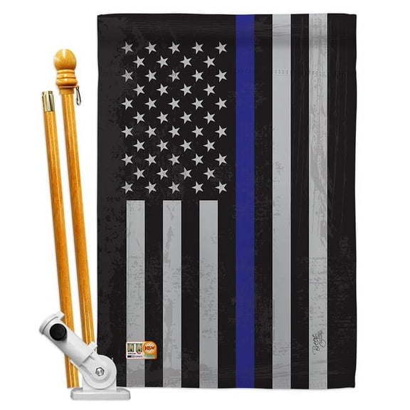 BD-MI-HS-108382-IP-BO-D-US16-BD 28 x 40 in. US Blue Stripe Americana Military Impressions Decorative Vertical Double Sided House Flag Set with Pole Bracket Hardware