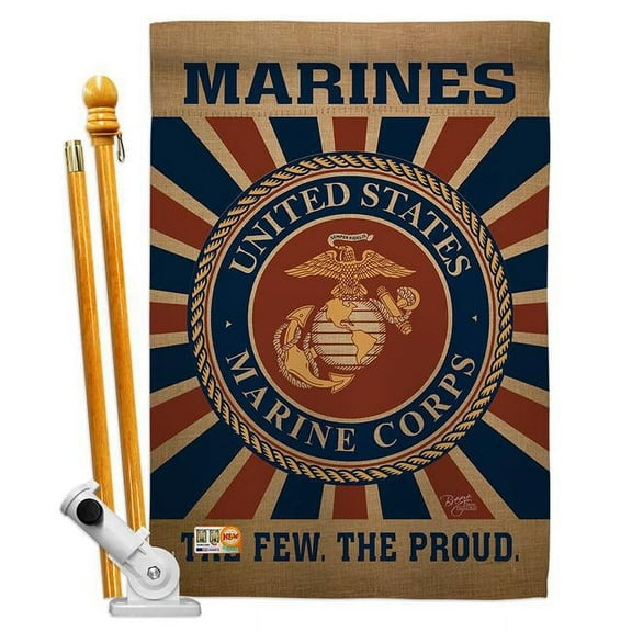 BD-MI-HS-108398-IP-BO-D-US18-MC 28 x 40 in. Marine Corps Americana Military Impressions Decorative Vertical Double Sided House Flag Set with Pole Bracket Hardware