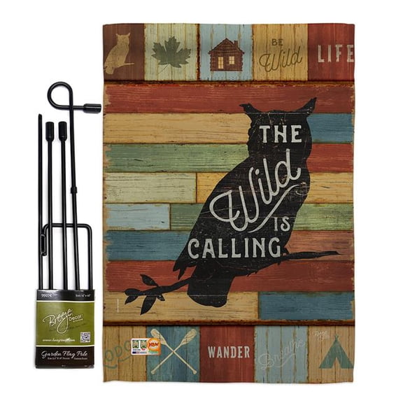 BD-OU-GS-109054-IP-BO-D-US18-WA 13 x 18.5 in. the Wild is Calling Nature Outdoor Impressions Decorative Vertical Double Sided Garden Flag Set with Banner Pole