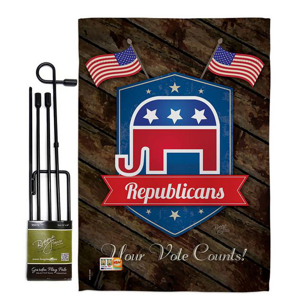 Patriotic Multi-Color Double-Sided Garden Flag Set with Pole